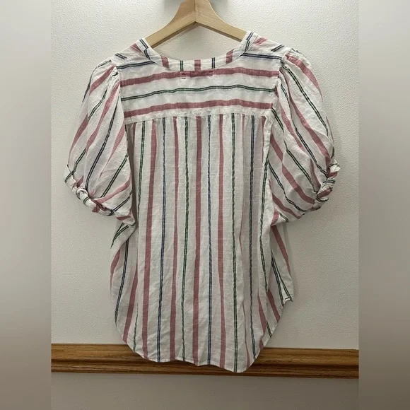 Xirena Chesney Striped Blouse 100% Cotton Short Sleeve Lightweight Blouse Size M - Picture 7 of 10